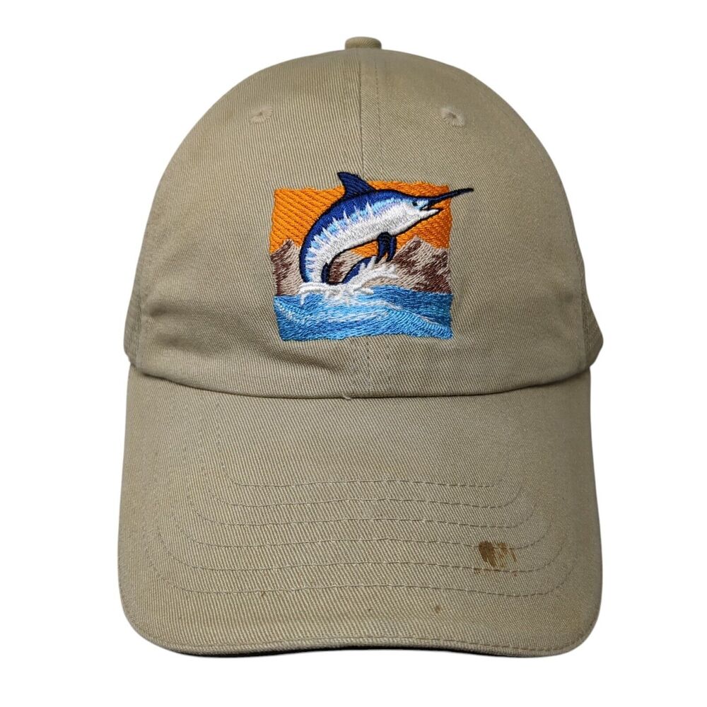 Marlin Fish Slideback Trucker Hat Tan One Size Mesh Back Cabo San Lucas